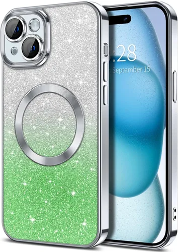 Vista 25 de Hython Funda para iPhone 13 Pro transparente con purpurina magnética [compatible con MagSafe] Protector completo de lente de cámara delgado