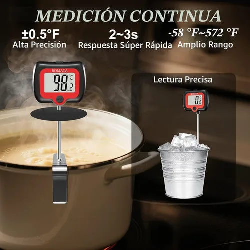 Vista 4 de BOMATA Termómetro digital de caramelo con clip para olla, termómetro de aceite para freír profundo con pantalla giratoria y sonda larga, para hacer