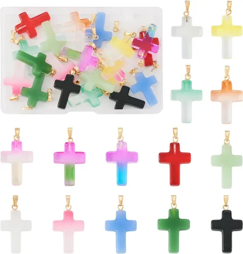 Vista 10 de Dijes de cruz para pulseras, colgantes de cruz de colores, dijes colgantes de cruz de religión para llavero de Pascua, manualidades, collares
