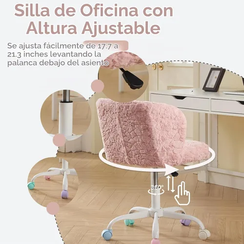 Vista 3 de Silla de tocador de piel sintética rosa bebé, silla de escritorio