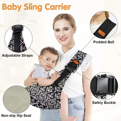 Vista 3 de Portador de Eslinga para Bebé, Portabebés para Niños Pequeños, Portabebés 2025 Actualizado con 4 Correas Ajustables (4.5-13.6 kg), Ligero, Portátil