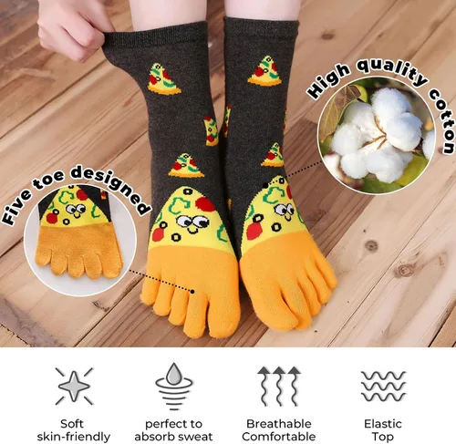 Vista 3 de Calcetines de algodón para mujer, calcetines de cinco dedos, coloridos y divertidos, calcetines casuales para mujer