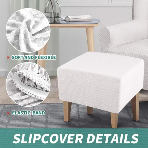 Vista 5 de YEMYHOM 1 funda elástica para silla con respaldo de ala + funda otomana de tamaño pequeño (blanco)