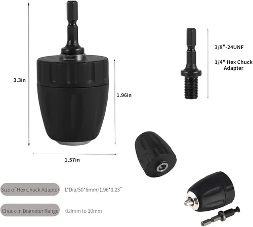 Vista 8 de Portabrocas de 0.031-0.394 in sin llave con adaptador de mandril hexagonal de 1/4 pulgadas, herramienta de conversión profesional de liberación