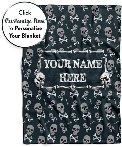Vista 4 de Manta de esqueleto personalizada para niños, adolescentes o adultos, manta grande de felpa negra con tela de felpa suave, cálida, con calaveras