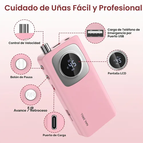 Vista 7 de Taladro de uñas eléctrico profesional: lima de uñas recargable con brocas para uñas de gel acrílicas, herramientas de forma de pulido profesional