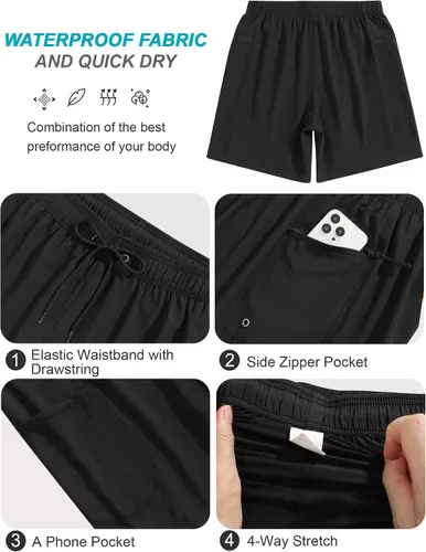 Vista 5 de SILKWORLD Mens Swimming Trunks with Compression Liner Bathing Suit Quick-Dry Swim Shorts with Zipper Side Pockets