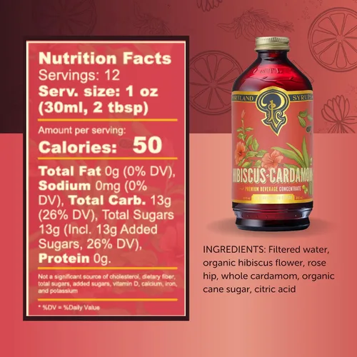 Vista 2 de Jarabe de Hibisco y Cardamomo de Portland Syrups - Elabora Exquisitos Cócteles, Bebidas sin Alcohol, Té, Refrescos, Bebidas de Café y Más - 12 onzas