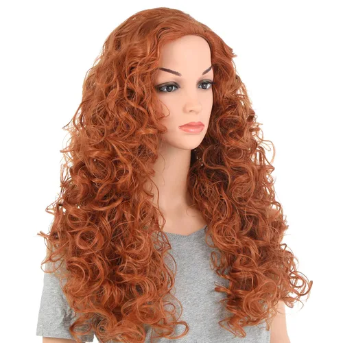 Vista 4 de Peluca de cabello largo rizado, ondulado, de cabeza completa OneDor de Halloween, disfraces y postizos para fiestas