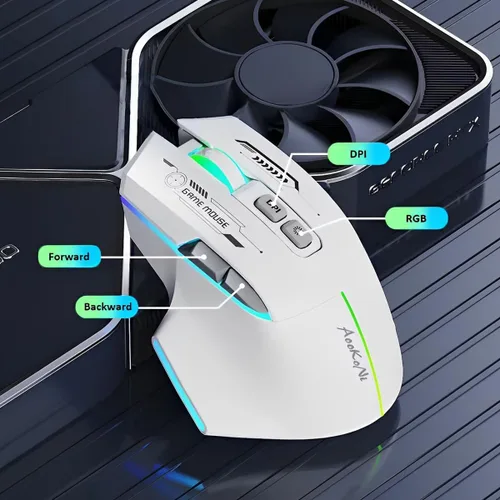 Vista 7 de Mouse inalámbrico para juegos, mouse ergonómico con 5 DPI ajustables hasta 7200, luces de respiración RGB, compatible con laptop, Chromebook, PC