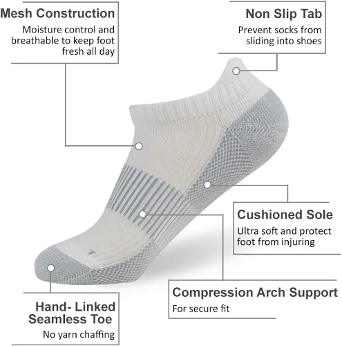 Vista 4 de Calcetines de cobre, calcetines unisex FOOTPLUS con suela acolchada para soporte de arco, atléticos, para correr, senderismo, Cobre