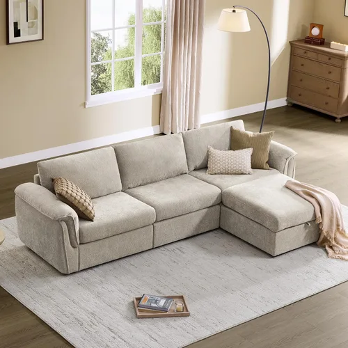 Vista 16 de CHITA Sofás seccionales extra grandes para sala de estar, sofá modular de nube, moderno de mediados de siglo, sofá de 3 plazas, felpilla en crema