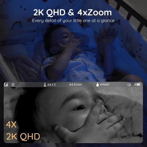Vista 4 de BOIFUN Monitor de bebé WiFi 2K actualizado 2026 con cámara y audio, luz nocturna inteligente, aplicación y control de pantalla dividida de 5