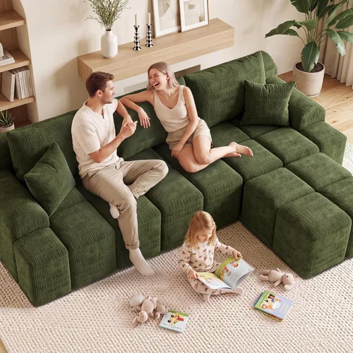 Vista 4 de Vipbear 120" Oversized Modular Sectional Sofa, Boneless Couch for Living Room, L Shape Deep Seat Sofa with Ottoman, Throw Pillows, Comfy Chenille