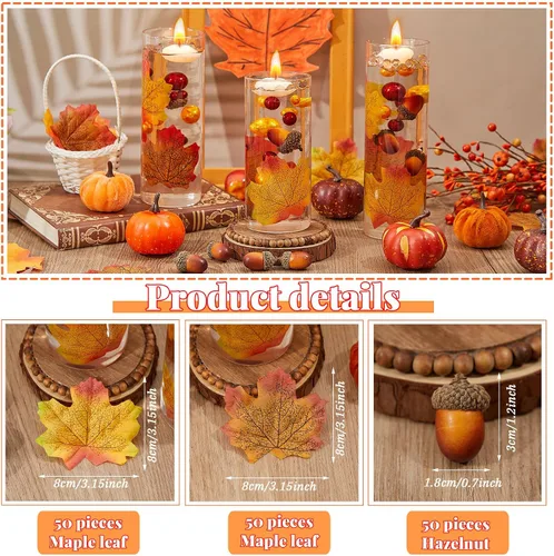 Vista 3 de Jetec 116 piezas de relleno de jarrón de Acción de Gracias, perlas sintéticas para relleno de jarrón, centros de mesa de otoño para decoración