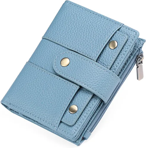 Vista 14 de GOIACII - Cartera pequeña para mujer con bloqueo RFID, piel auténtica, compacta, de dos pliegues, con soporte para tarjetas y bolsillo