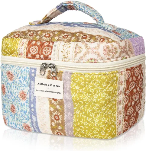 Vista 44 de Gosect Bolsa de maquillaje grande, bonita bolsa de cosméticos para mujeres y niñas, bolsa de aseo estética de coqueta floral, bolsa organizadora