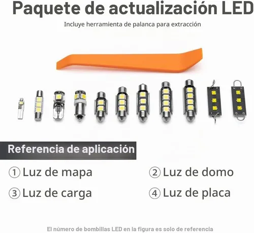 Vista 8 de Kit de 7 bombillas LED blancas para interiores Nissan Frontier 2005-2021, superbrillantes, 6000 K, interior LED, mapa, domo, carga, matrícula