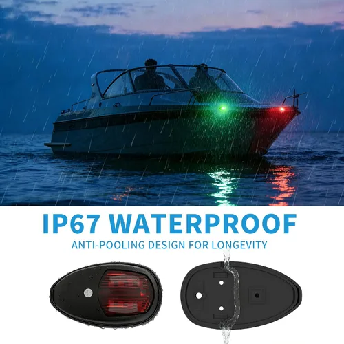 Vista 4 de Obcursco Luces de Navegación para Barco, LED Rojo y Verde de Montaje Vertical para Proa y Popa, Luces Marinas Impermeables IP67 para Pontones, Negro