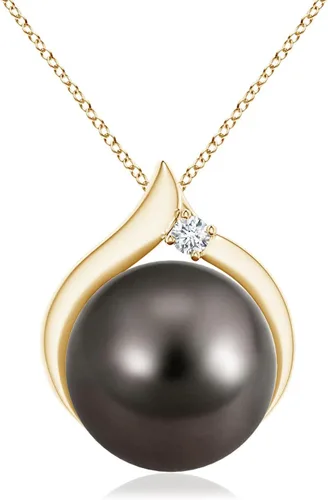 Vista 9 de Angara Round Pearl Solitaire Pendant with Diamond for Women Plata esterlina
