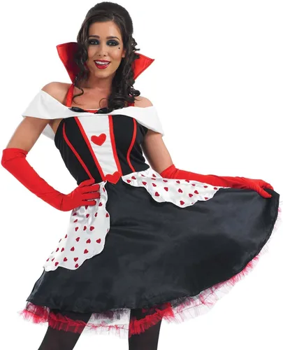Vista 2 de fun shack Disfraz de reina de corazones para mujer, traje de reina roja, disfraz malvado para mujer