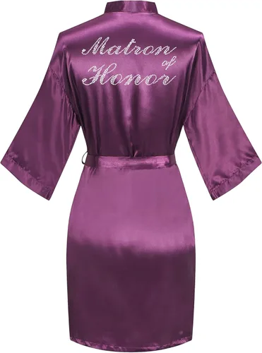 Vista 50 de Bata de boda para mujer, para novia, dama de honor, corta, de satén, kimono, batas de seda para prepararse, fiesta nupcial