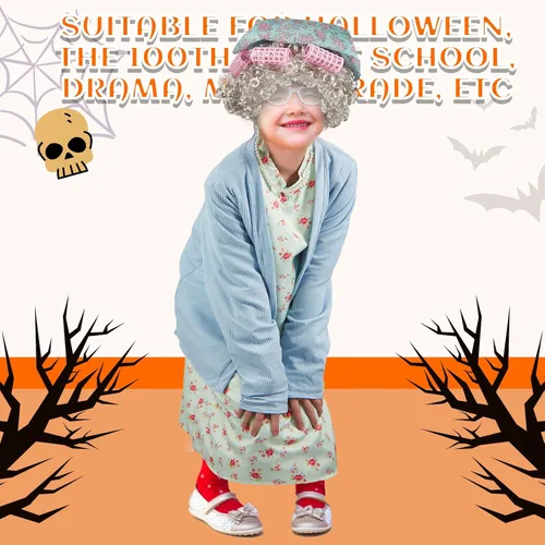 Vista 5 de Zhanmai 7 Pcs 100th Day of School Old Lady Costume Dress and Coat Sets Grandma Costume Granny Costume for Woman
