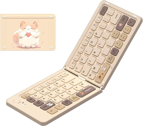 Vista 19 de Mini teclado Bluetooth plegable, teclado portátil compacto inalámbrico recargable con 67 teclas delgadas y silenciosas, bonito teclado de viaje