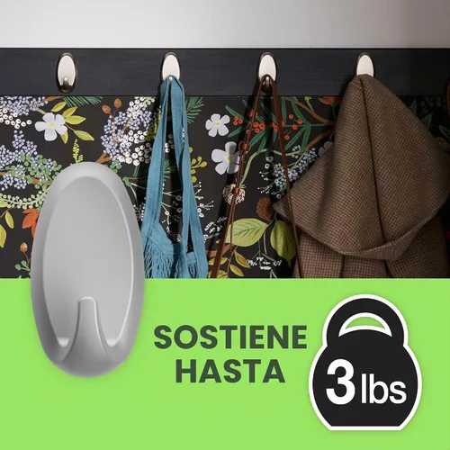 Vista 2 de Ganchos adhesivos de pared resistentes FrogTape reMOVEables, sin daños, fáciles de quitar y reutilizar, incluye 2 ganchos y 4 tiras para colgar
