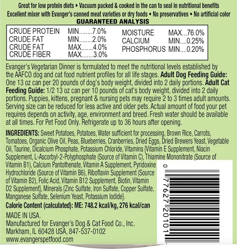 Vista 3 de Evanger's Complementa la cena vegetariana – 12 unidades, 12.5 oz cada uno – Alimento a base de plantas sin granos para perros y gatos – Base