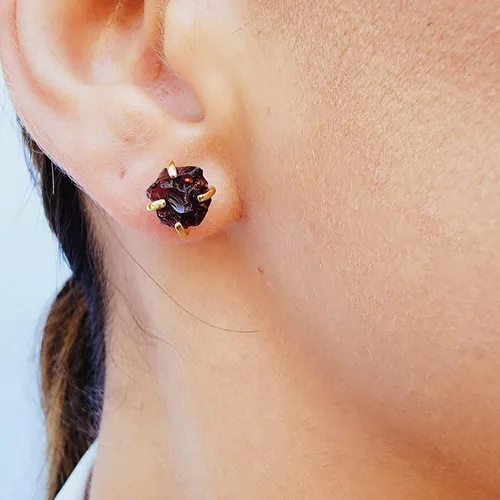 Vista 114 de Aretes de piedra preciosa natural en bruto con oro amarillo sobre plata de ley 925, 6 a 0.276 in, regalo de piedra de nacimiento de calidad genuina