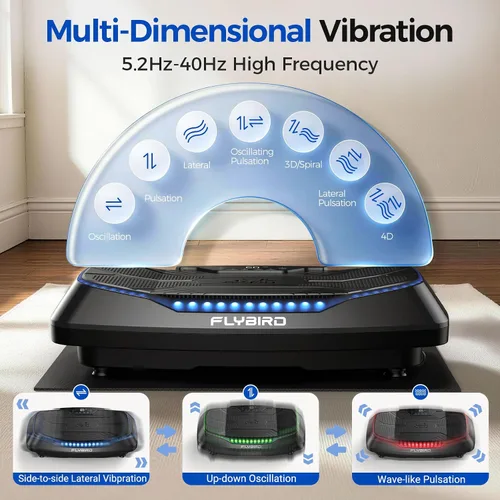 Vista 4 de FLYBIRD Vibration Plate Exercise Machine for Lymphatic Drainage, 120 Levels Full Body Workout, Curved Vibration Plate with Powerful Motor for