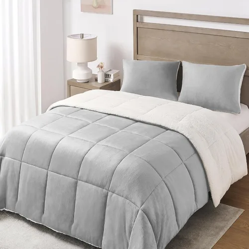 Vista 10 de Juego de edredón Basic Beyond Queen - Juego de edredón de lujo de forro polar sherpa para cama queen, juego de edredón de cama queen suave y cálido