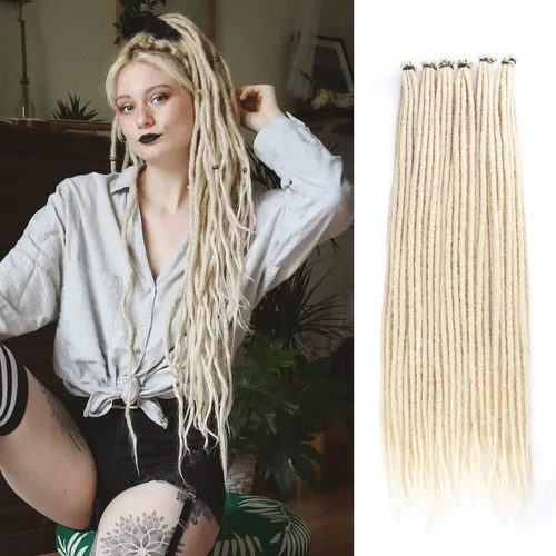 Vista 14 de Leeven Extensiones de Rastas Sintéticas de Doble Punta de 24 Pulgadas 30 Hebras Rastas Boho 613 Rubio 3 Estilos Mixtas Onduladas Rizadas DE Rastas