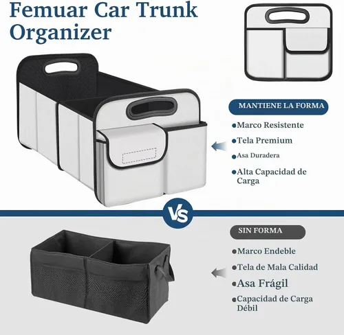Vista 3 de Femuar Organizador de maletero de automóvil, organizador de almacenamiento de automóvil con gran capacidad, impermeable, plegable, organizador