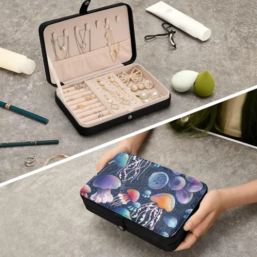 Vista 5 de BOENLE Organizador de joyas de burbujas de hongos medusas Caja de joyería de cuero PU Pequeño almacenamiento portátil de joyería de viaje