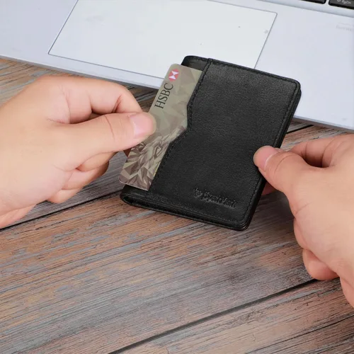 Vista 2 de Cartera minimalista RFID para hombres y mujeres Cartera delgada y plegable para tarjetas de crédito Estuche para tarjetas de visita para hombre