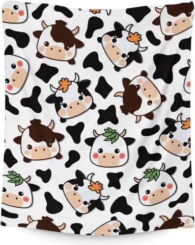 Vista 9 de Manta de vaca para niños, suave, mullida y acogedora, 30 x 40 pulgadas, tamaño regazo, para sofá, oficina, color negro, lindas mantas cálidas