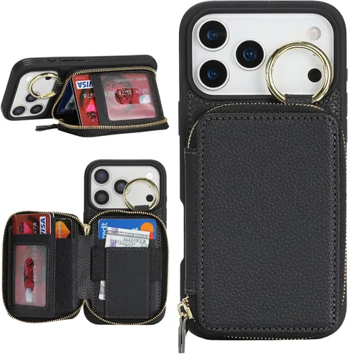 Vista 43 de Funda compatible con iPhone Air Wallet con tarjetero para iPhone Air, funda con cremallera y ranura para mujer, 5G de 6.5 pulgadas, color oro rosa