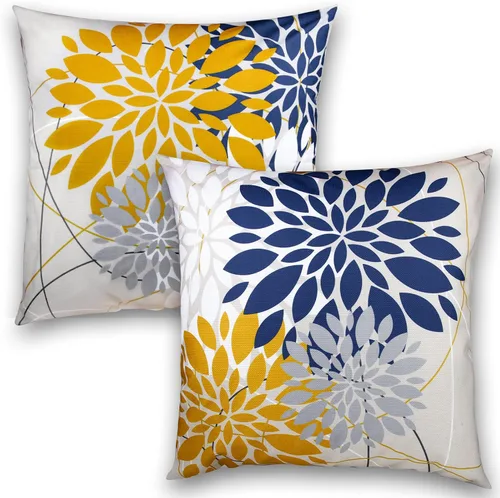 Vista 8 de Fundas de Almohada Decorativas de Flores 16x16 Juego de 2, Fundas de Almohada con Flores, Fundas Cuadradas Decorativas para Sofá, Sillón