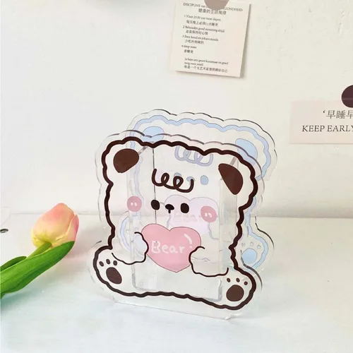 Vista 8 de Soporte acrílico Kawaii para bolígrafo, lindo soporte de escritorio de dibujos animados Kawaii organizador de brochas de maquillaje adecuado
