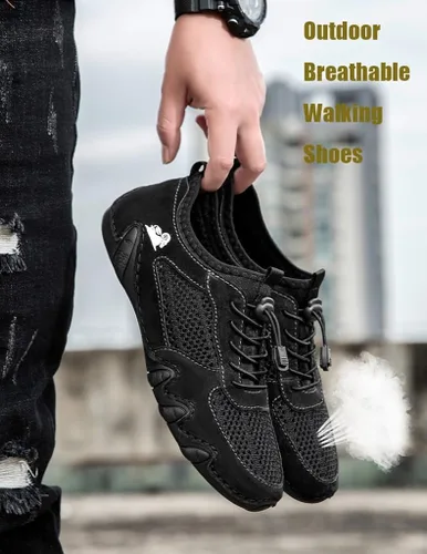 Vista 4 de Boxpopla Zapatos deportivos de malla para hombre para senderismo y caminar, zapatos deportivos de verano, transpirables, antideslizantes, ligeros