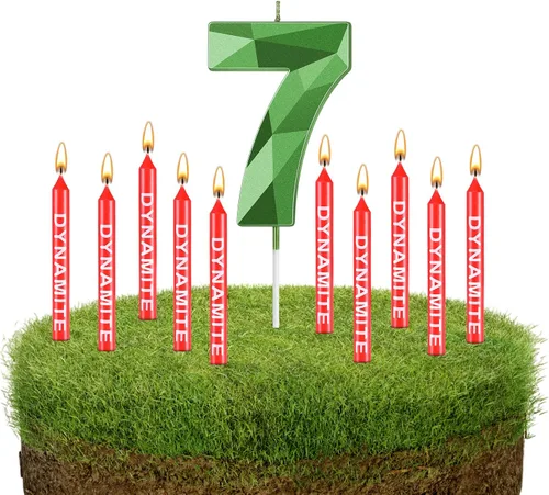 Vista 8 de Fumete 13 velas de dinamita, velas de cumpleaños de píxeles verdes, decoración de cumpleaños temática de juego para temática de píxeles