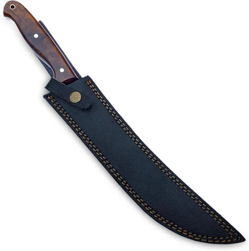 Vista 6 de Cuchillo de carnicero hecho a mano de 15.5 pulgadas con mango ergonómico de palisandro, ideal para cortar, rebanar, tallar carne.