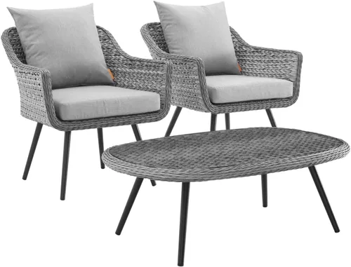 Vista 10 de Modway EEI-3176-GRY-GRY-SET - Sillón Endeavor de mimbre para patio al aire libre, 2 sillones, gris