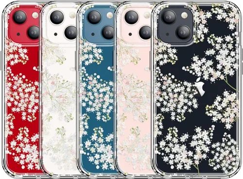 Vista 4 de GYZYA Funda transparente para iPhone 14 y iPhone 13 de 6.1 pulgadas con diseño de patrón, funda protectora delgada de TPU + parachoques a prueba
