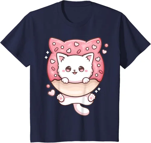 Vista 52 de Camiseta Kawaii Cat Donut Anime Lover Otaku, Negro