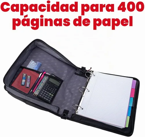 Vista 5 de Case-it - Carpeta escolar con cremallera, juntas tóricas de 2 pulgadas, 350