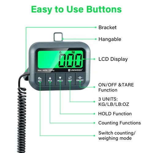 Vista 4 de UNIWEIGH Báscula postal digital 440lb/0.35oz Precisión para paquetes de envío Hold/Tare/Count,Commercial Package Scale for Small Business,Postage