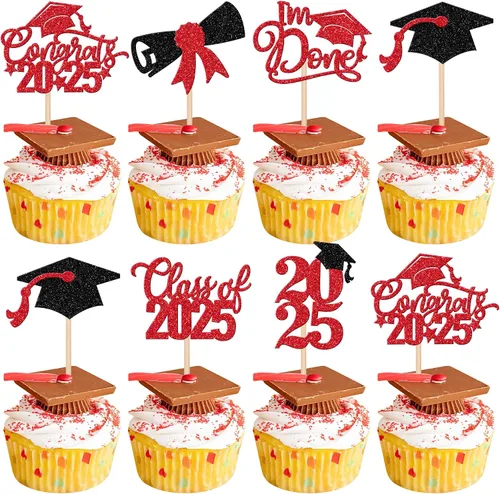 Vista 28 de 30 piezas de decoración para cupcakes de graduación para la clase de 2026 con purpurina brillante para el futuro diploma hecho 2026 Felicidades